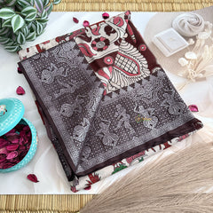 Vriksham Off White & Red Kalamkari Saree With Kanchi Border-VS4680