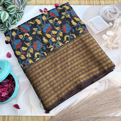 Vriksham Black Color Kalamkari Cotton Saree With Kanchi Border-VS4672