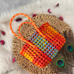 Vriksham Red, Orange & Light Blue Dual-Tone Woven Tote Bag-KRG2162