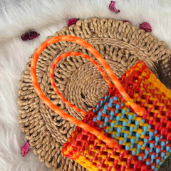 Vriksham Red, Orange & Light Blue Dual-Tone Woven Tote Bag-KRG2162