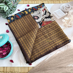 Vriksham Black Color Kalamkari Cotton Saree With Kanchi Border-VS4672