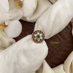 Vriksham Exquisite Jadau Kundan Finger Ring-Red,Green & White-J2713