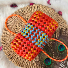 Vriksham Red, Orange & Light Blue Dual-Tone Woven Tote Bag-KRG2162