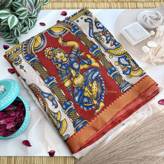 Vriksham Off White With Blue Kalamkari Saree With Nizam Border-VS4687