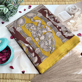 Vriksham Brown & Yellow Kalamkari Saree With Nizam Border-VS4674
