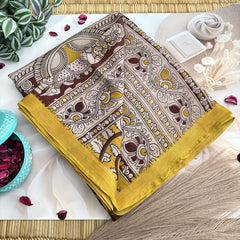 Vriksham Brown & Yellow Kalamkari Saree With Nizam Border-VS4674