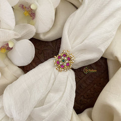 Vriksham Premium Jadau Kundan Floral Finger Ring-Red,Green & White-Pearl-J2707