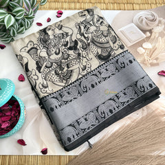 Vriksham Gray Kalamkari Saree With Kanchi Border-VS4681