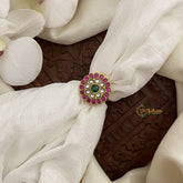 Vriksham Premium Floral Jadau Kundan Finger Ring-Red,Green & White-J2712