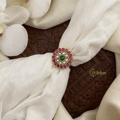 Vriksham Premium Floral Jadau Kundan Finger Ring-Red,Green & White-J2712