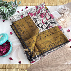 Vriksham Pink & White Elephant Print Kalamkari Cotton Saree With Kanchi Border-VS4673