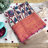 Vriksham Off White With Lavendar Floral Kalamkari Saree With Kanchi Border-VS4685