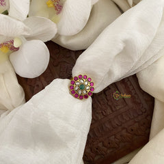 Vriksham Antique Jadau Kundan Floral Finger Ring-Red,Green & White-J2706