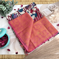 Vriksham Off White With Lavendar Floral Kalamkari Saree With Kanchi Border-VS4685