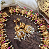 Vriksham Premium Gold Polish Jadau Kundan Peacock Neckpiece.-Pearl-J2311