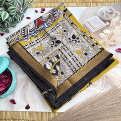 Vriksham Black & Yellow  Kalamkari Saree With Nizam Border-VS4678