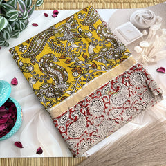 Vriksham Yellow With Red Kalamkari Saree With Gatti Border-VS4686