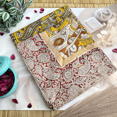 Vriksham Yellow With Red Kalamkari Saree With Gatti Border-VS4686