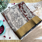 Vriksham Brown & Off White Kalamkari Saree With Nizam Border-VS4675