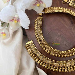 Vriksham Broad Bridal Gold Look Floral Nakshi Style Anklet-G21238