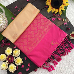 Vriksham Classic Beige With Rani Pink Pallu Soft Silk Saree-VS4867
