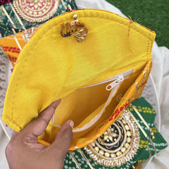 Return Gift Hand Bags-Bandhani Clutch Purse With Thread Work Gota Patti-6 Pieces Set-RG297