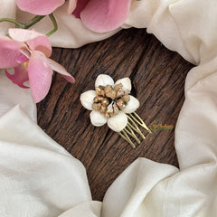 Vriksham Artificial Jasmin Gold Floral Hair Pin-Pearl-HF-H1028