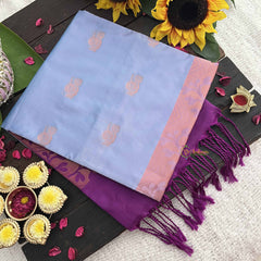 Vriksham Columbia Blue With Purple Pallu Soft Silk Saree-VS4869