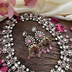 Premium Baby Pink Victorian Diamond Long Neckpiece-VV1884