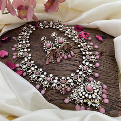 Premium Baby Pink Victorian Diamond Long Neckpiece-VV1884