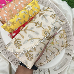 Return Gift Embroidered Silk Clutch Purses-Floral Zari Work-Set Of 6-RG335