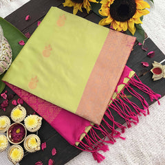 Vriksham Pista With Rani Pink Pallu Soft Silk Saree-VS4866