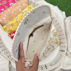 Return Gift Embroidered Silk Clutch Purses-Floral Zari Work-Set Of 6-RG335