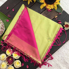Vriksham Pista With Rani Pink Pallu Soft Silk Saree-VS4866