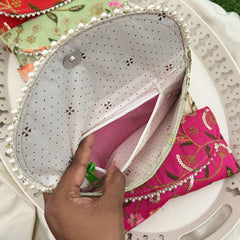 Return Gift Hand Bags-Bandhani Royale Clutch Purse With Thread Work-6 Pieces Set-RG299