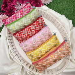 Return Gift Hand Bags-Embroidered Zipper Purse With Thread Work-6 Pieces Set-RG300