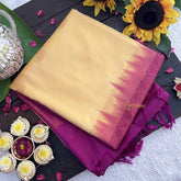 Vriksham Golden Yellow With Purple Border Soft Silk Saree-VS4862