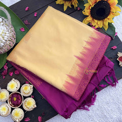 Vriksham Golden Yellow With Purple Border Soft Silk Saree-VS4862