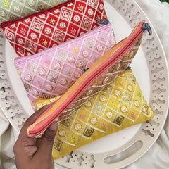 Return Gift Hand Bags-Embroidered Zipper Purse With Thread Work-6 Pieces Set-RG300