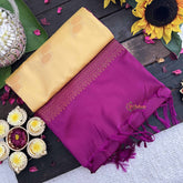 Vriksham Golden Yellow With Purple Border Soft Silk Saree-VS4862