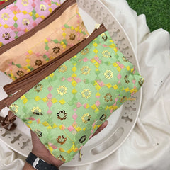 Return Gift Hand Bags-Pastel Embroidered Silk Pouch With Thread Work-6 Pieces Set-RG301