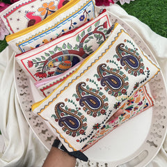 Return Gift Hand Bags-Ethnic Printed Canvas Pouches-6 Pieces Set-RG302