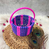 Vriksham Handmade Blue & Pink Plastic Wire With Woven Handle Basket Bag-KRG2173