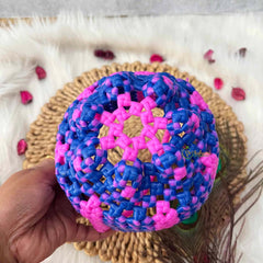 Vriksham Handmade Blue & Pink Plastic Wire With Woven Handle Basket Bag-KRG2173