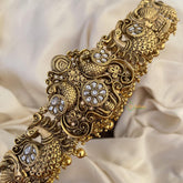 Vriksham Premium White Stone Dual Peacock Hipbelt-Gold Bead-G15774
