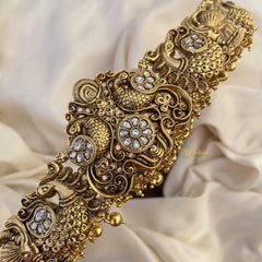 Vriksham Premium White Stone Dual Peacock Hipbelt-Gold Bead-G15774
