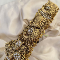 Vriksham Premium White Stone Dual Peacock Hipbelt-Gold Bead-G15774