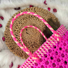 Vriksham Handmade Hot Pink Plastic Wire Basket with Dual Braided Handles Basket Bag-KRG2180