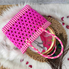 Vriksham Handmade Hot Pink Plastic Wire Basket with Dual Braided Handles Basket Bag-KRG2180