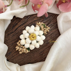 Vriksham Mallipoo Jasmine Golden Pollen With Yellow Rose Hair Clip-HF-H1106